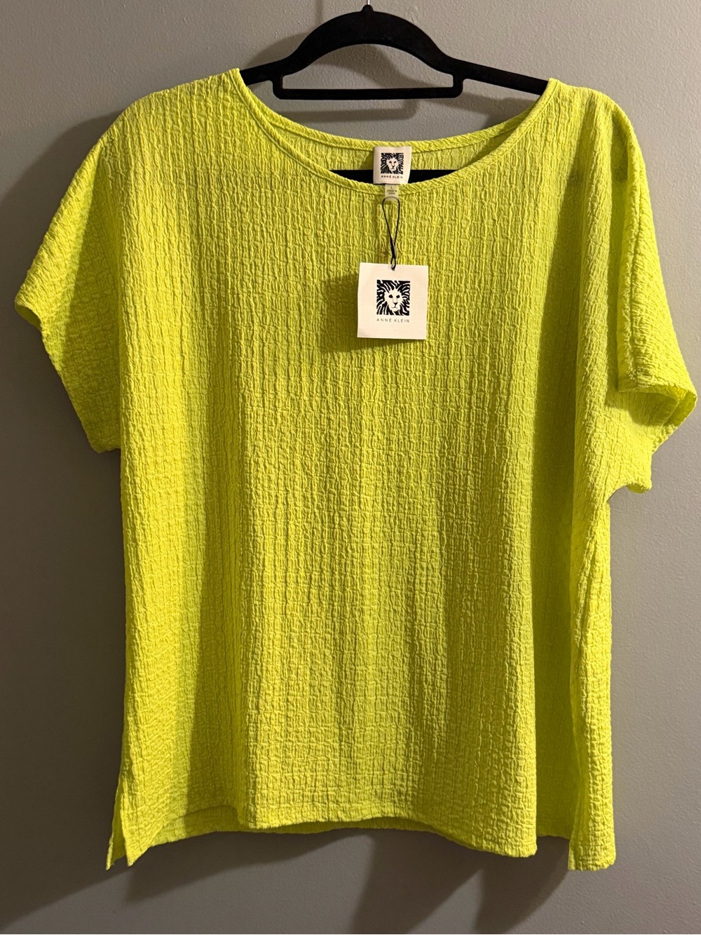 Anne Kline Lime Textured Short Sleeve Women's Top size Large
